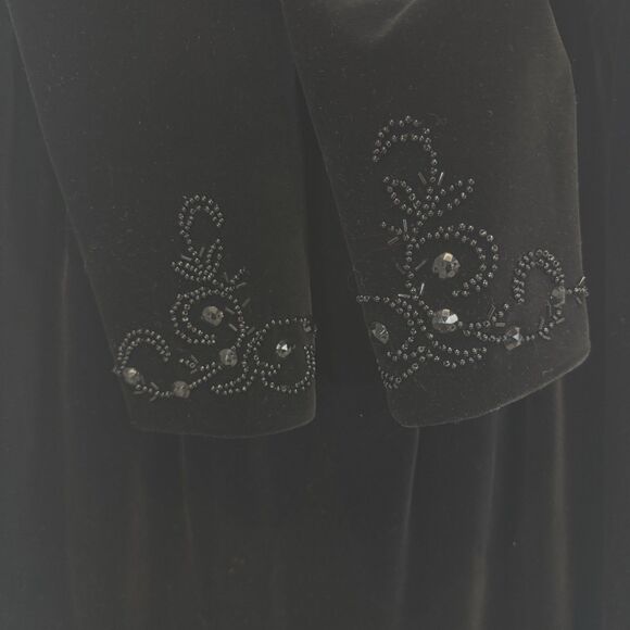 VTG Laura Ashley Dress 80s 90s Black Velvet Beaded Long Sleeve Midi 8 - Picture 5 of 13